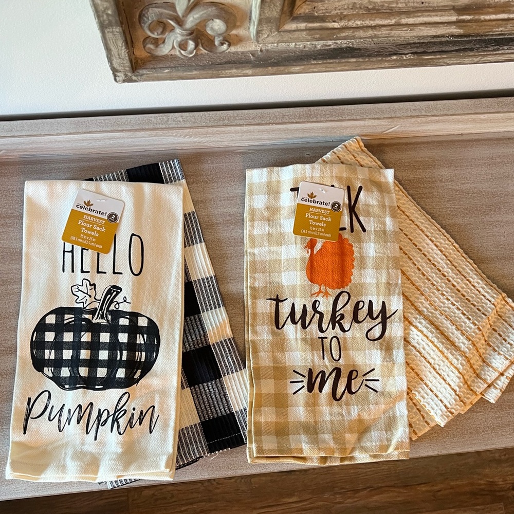 Fall farmhouse home decor kitchen towels pumpkin turkey bundle NWT